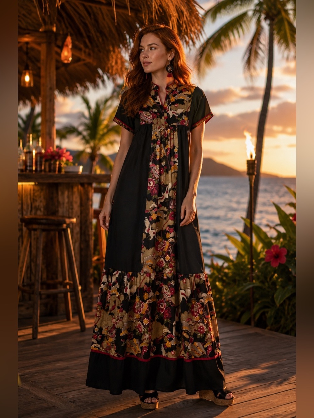 RM Hawaiian Aloha Muumuu Maxi Dress S/M Vintage Asian Floral Birds Excellent